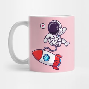 Cute Astronaut Floating With Rocket In Space Cartoon Mug